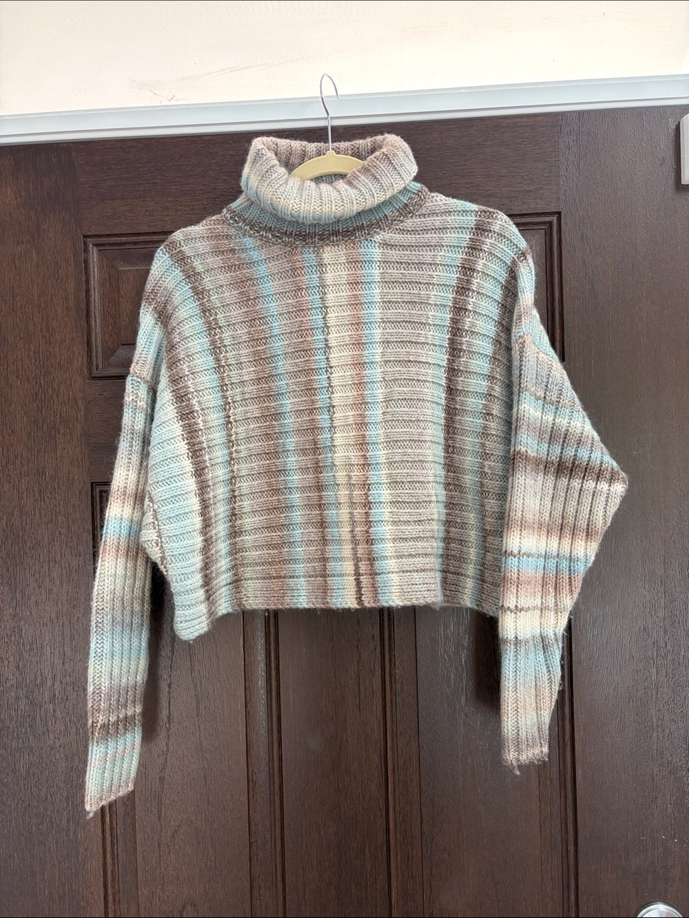 cinq a sept Cropped Striped Turtleneck Sweater - Beige, Light Blue